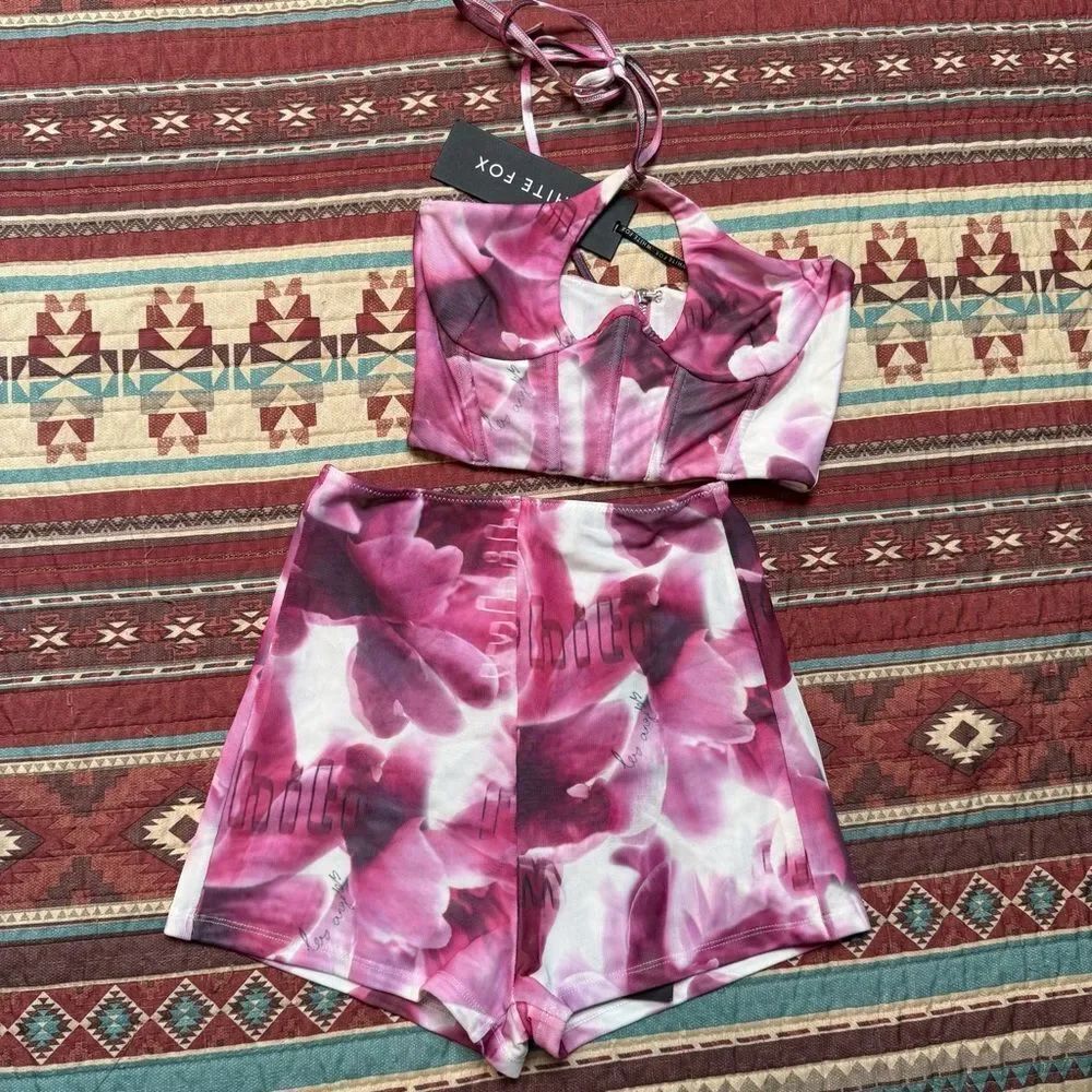 NWT White Fox Pink Floral Two-Piece Set size XS